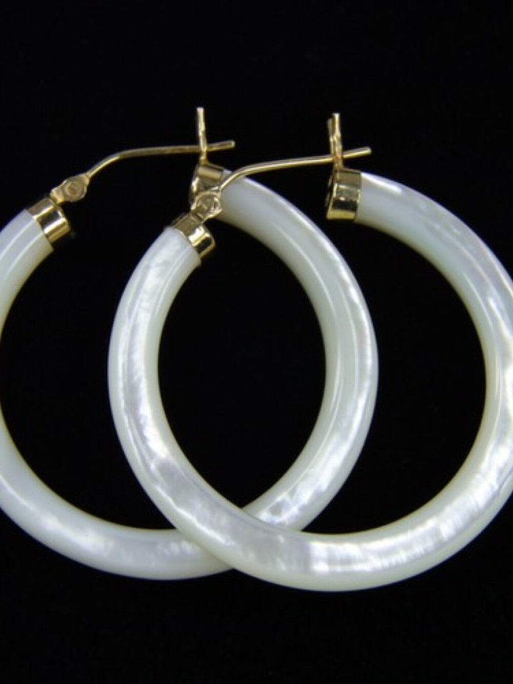 14K Solid Yellow Gold Mother of Pearl (MOP) Hoop Earrings